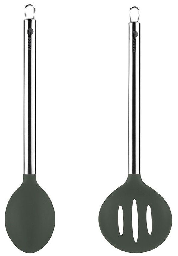 Home 2-piece set of Spanish Fagor distribution, silicone, stainless steel handle, and ladle - cut