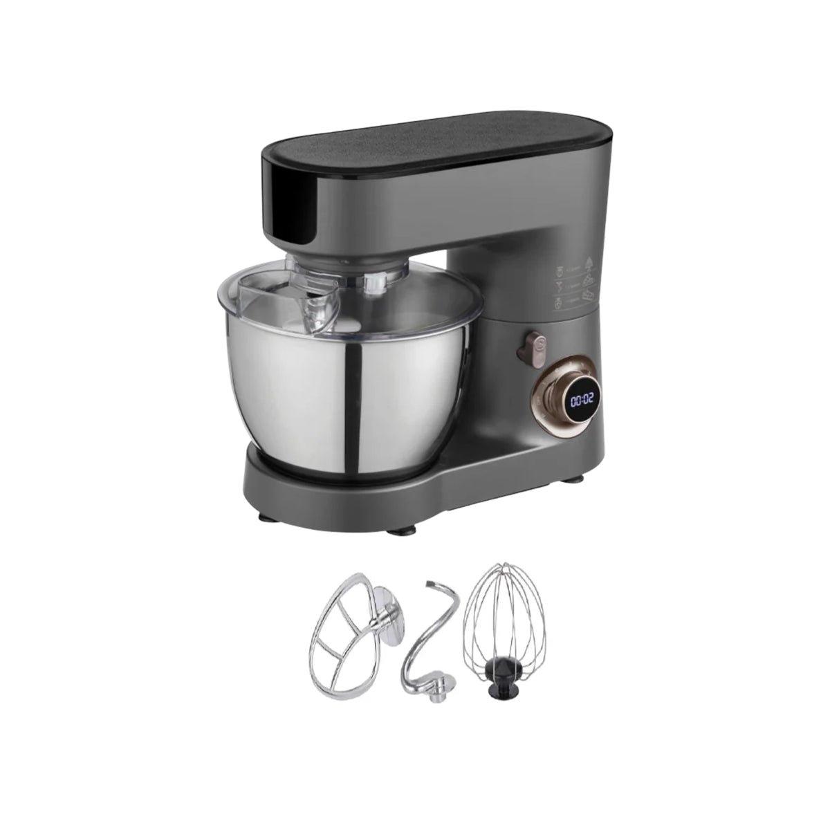TESLA Digital Stand Mixer, 6.5 Liter, 1000 Watt, Black Stainless Steel - TSL-SM500
