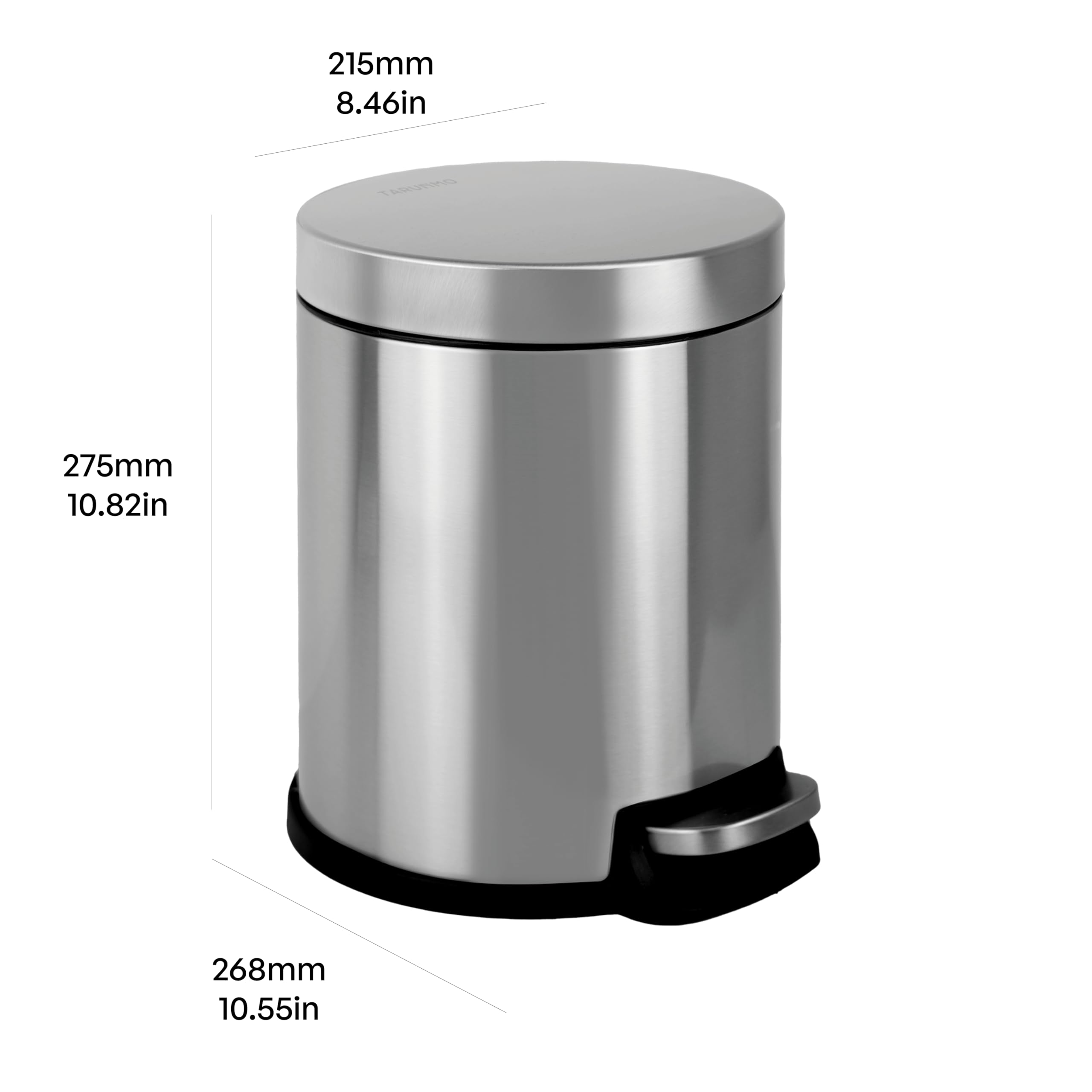 Home 5 liter stainless steel trash can with soft close system (soft close) and stainless steel lid