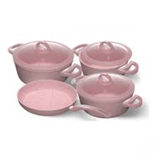 مجموعة حلل طهي من الجرانيت العضوي مقاس 20-22-24 مع طاسة قلي مقاس 24 سم، 7 قطع، بينك، زهري، من كوكين عبود