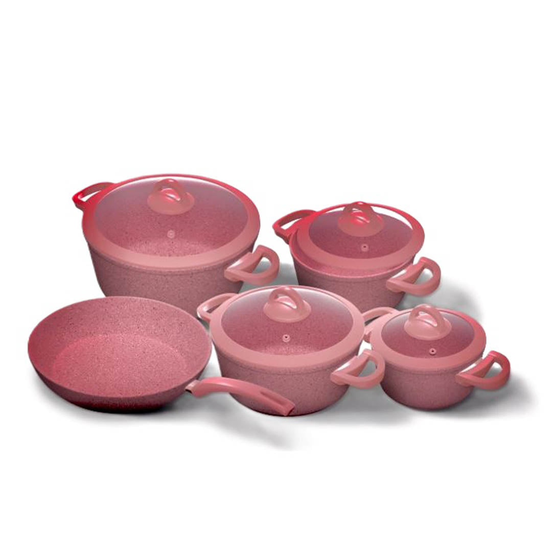 طقم أدوات خبز كوكين 9 قطع (وعاء 18-20-24-28) + مقلاة 28 وردية