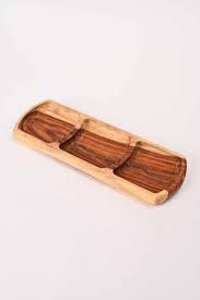 Oval wooden serving tray with 3 compartments Made in Egypt