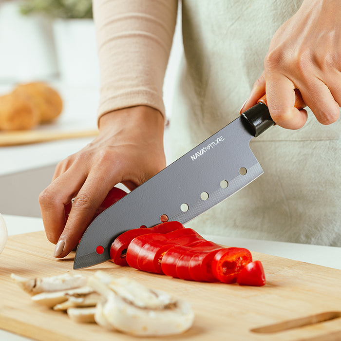Nature Stainless steel Santoku knife "Nature" with wooden handle and nonstick coating 29.5cm