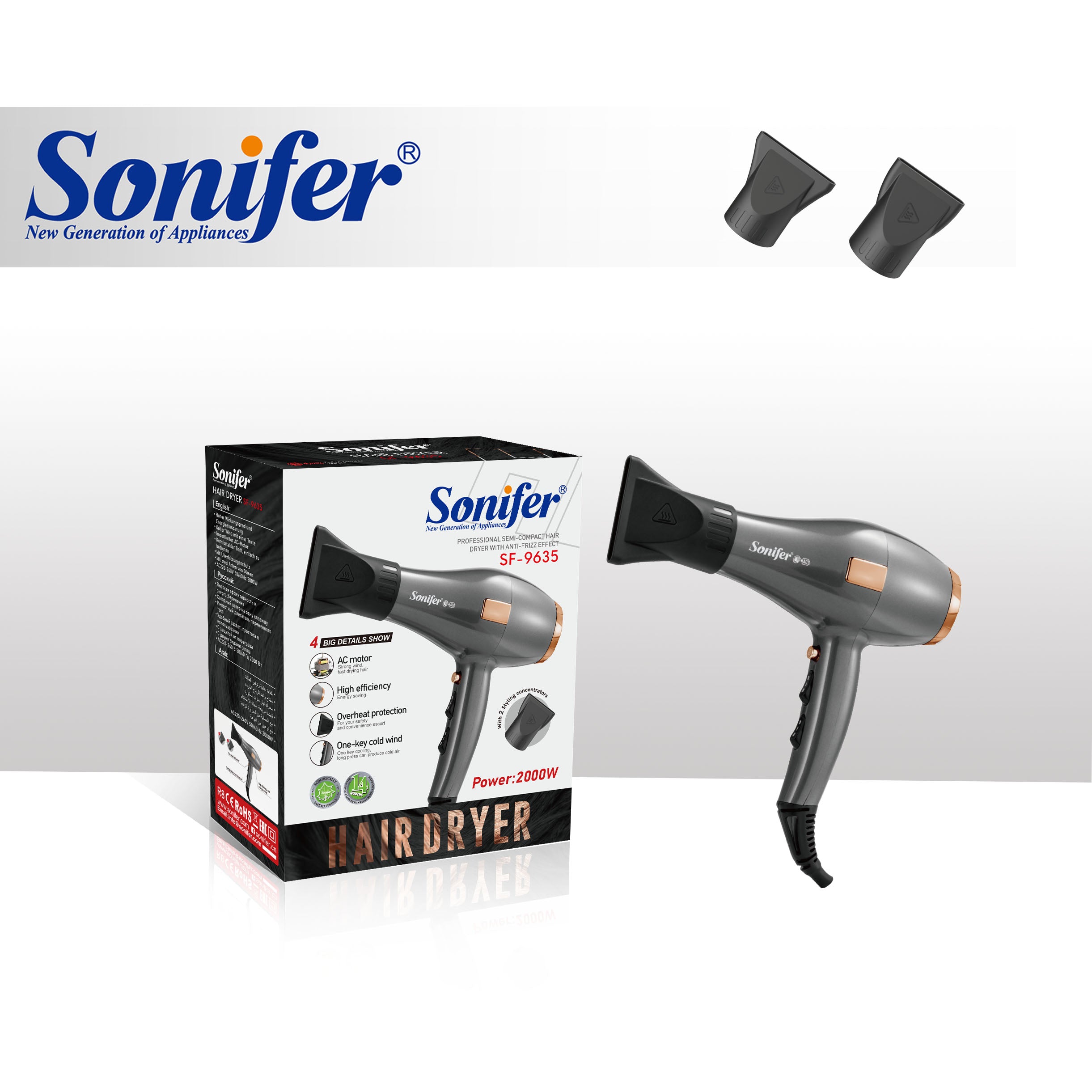 Sonifer SF-9635 220V-240V 2000W AC Motor Professional Salon Hair Dryer Two Gear Temperature Fast Drying Electric Hair Drier