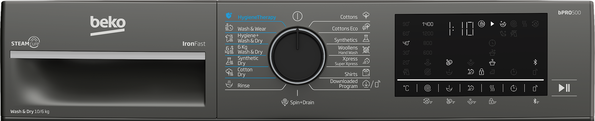 Beko 10 KG Front Loading Inverter Washing Machine with 6 KG Dryer - BWD10640MCI