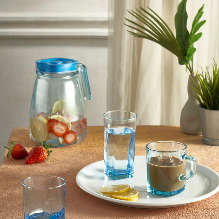 Pasabahce Carre Jug with Blue Lid - Turquoise, 1.8L