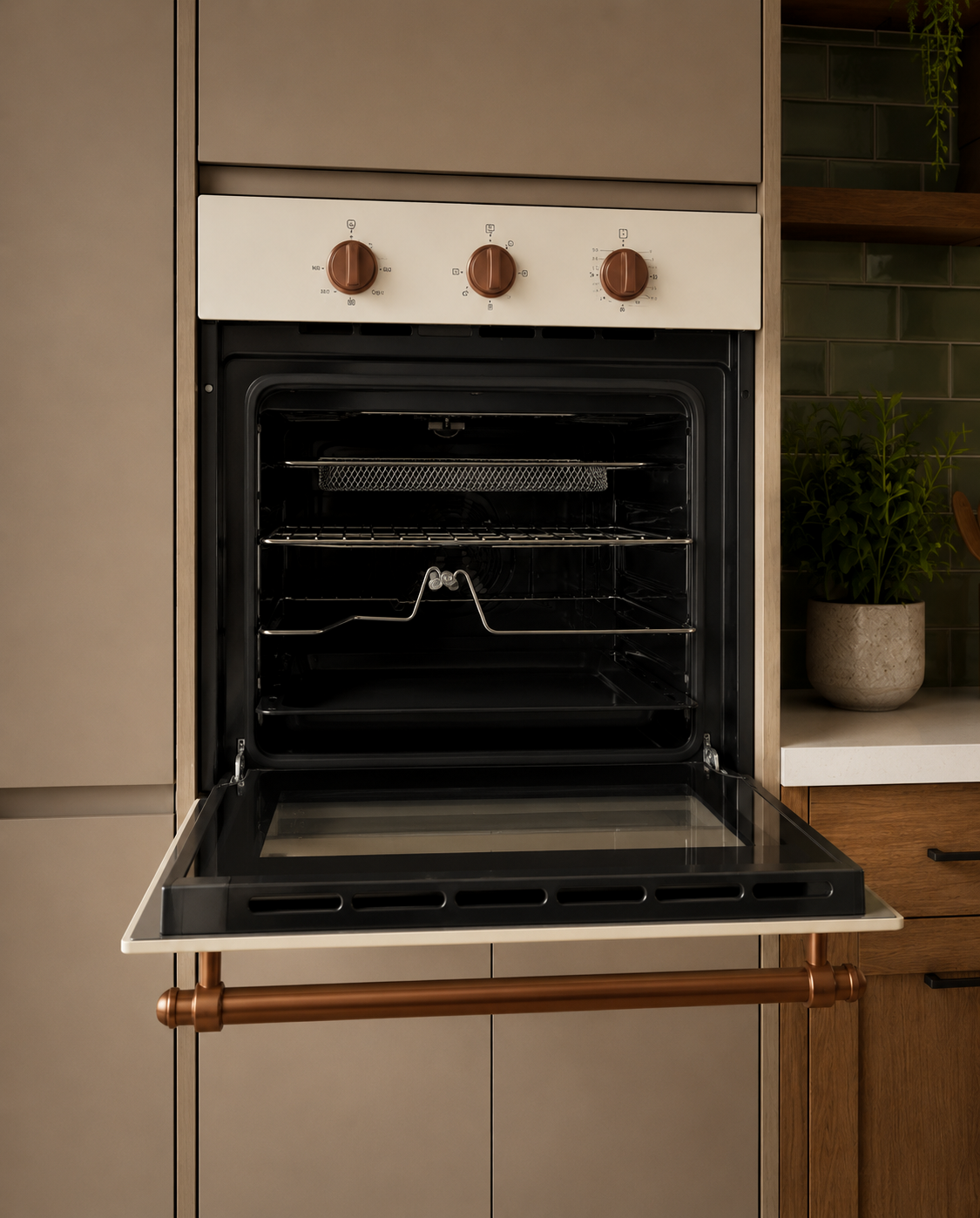 Bexel Built in Oven Model: ESV 60 M ; Cappuccino Color ; 60 * 60 ; Gas Oven & Gas Grill ; Full Safety ; Glass control panel; Air Fryer ; Mechanical Timer 1 Piece