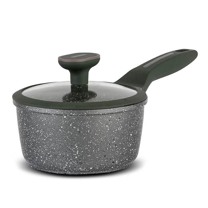 NAVA Die cast aluminum saucepan "Olea" with lid and nonstick stone coating 18cm