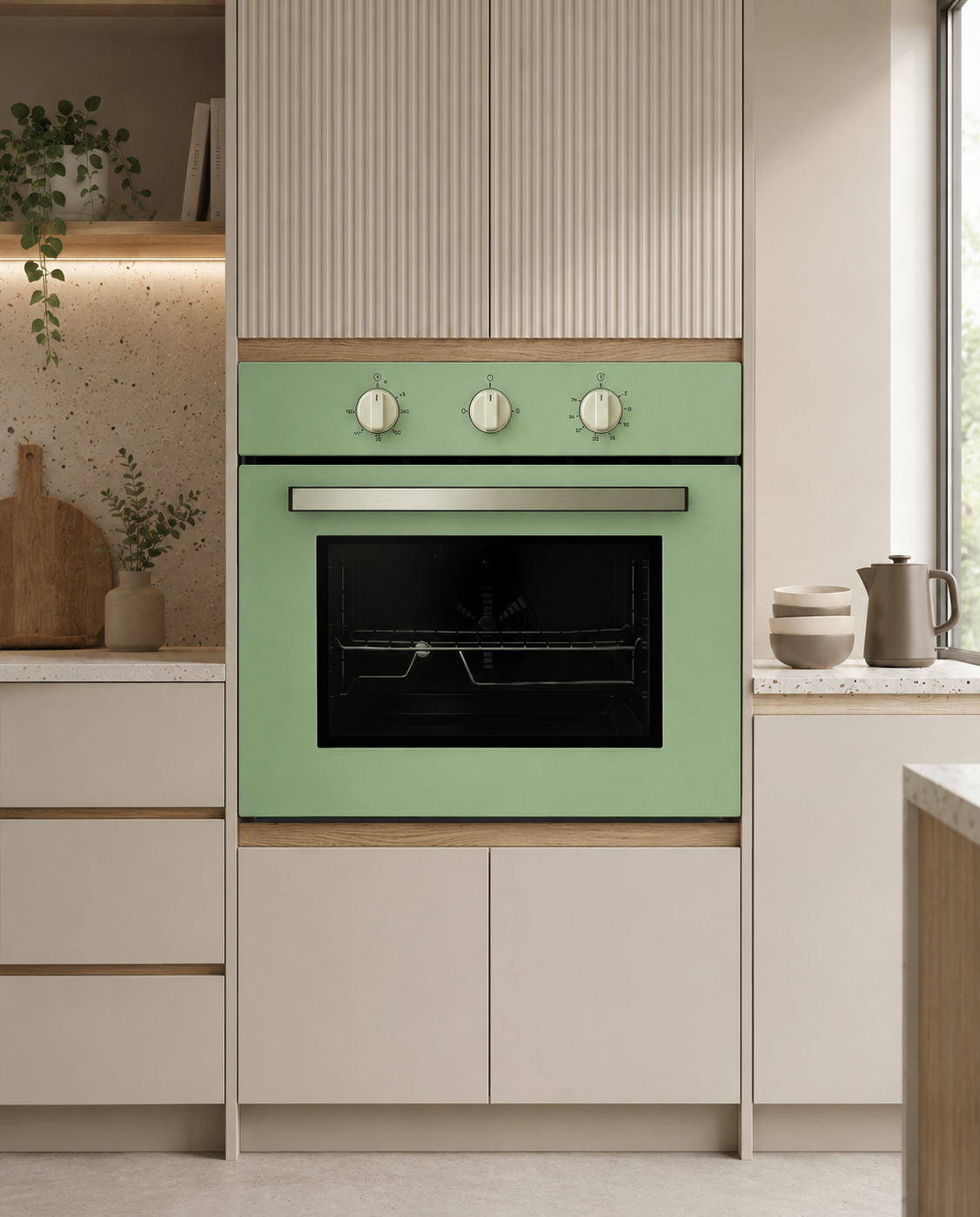 Bexel Built in Oven Model: ESV 60 M ; Pistachio Color ; 60 * 60 ; Gas Oven & Gas Grill ; Full Safety ; Glass control panel; Air Fryer ; Mechanical Timer 1 Piece