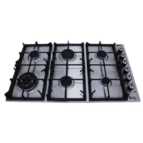 Purity Stainless Steel Built-In Gas Hob 6 Cast Iron Burners 90 Cm HPT903S