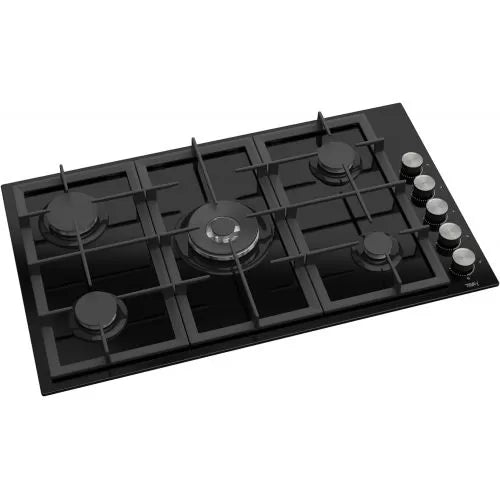 Teva Built-In Gas Hob 90 cm 5 Burners Cast Iron Black Glass BL225