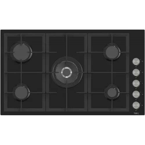 Teva Gas hob, 5 Burners, 90 cm, Black Glass - BF185W