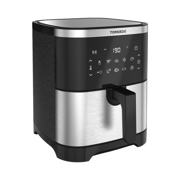 TORNADO Air Fryer 1800 Watt 8 Liter Electronic Touch Screen Glass Panel Stainless x Black TFE-A1808TS1A