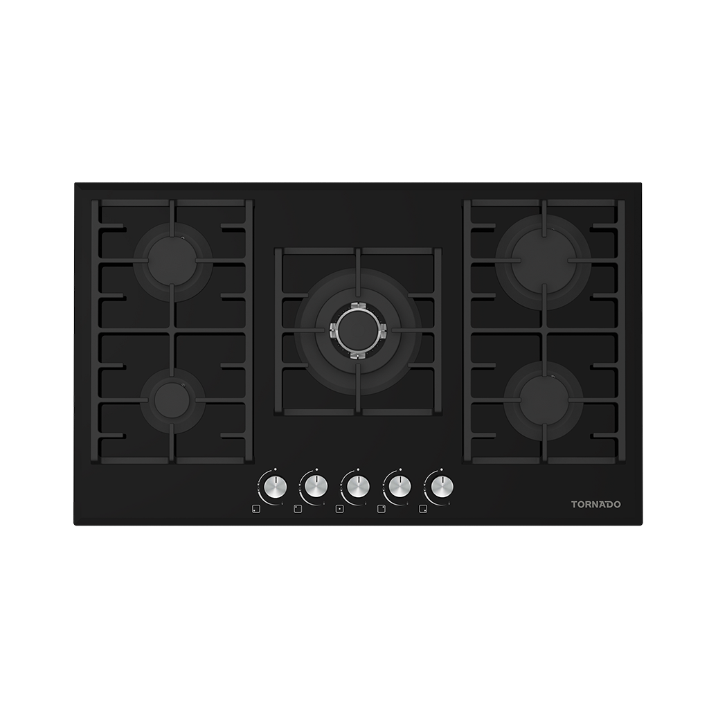 TORNADO Built-In Hob 90 x 60 - 5 Gas Burners Glass Black GHV-M90CCU-G