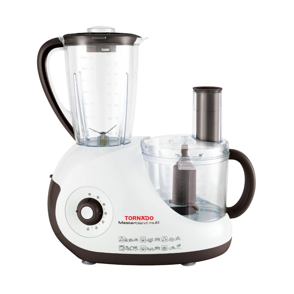 TORNADO Food Processor 750 Watt 2 Liter Bowl 1.5 Liter Blender White x Brown FP-9300GL