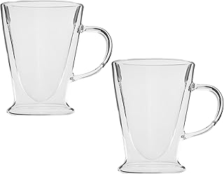 zinnia Footed Double Glass Mug Set, 2 Pieces, 240ml