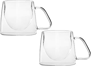 zinnia Flat Double Glass Mug Set, 2 Pieces, 260ml