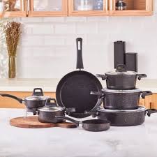 153.03.08.1156 - Karaca Bayo Granite Cookware Set, Black and Gold, 12 Pieces