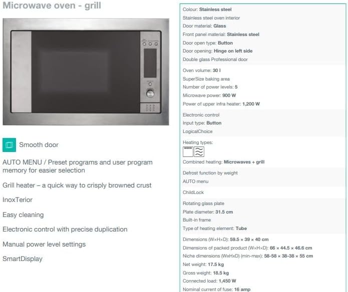 Gorenje Built-In 60cm 30 L Electric Microwave with Grill - BM5350X