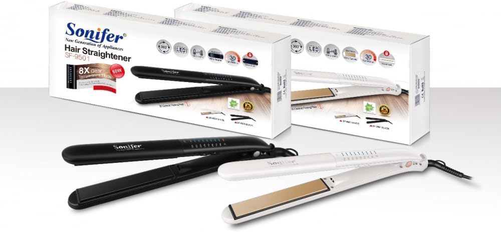 مكواة فرد شعر كهربائية من سونيفر، شاشة ال اي دي، 60 وات، SF-9501 - أسود، التيتانيوم
