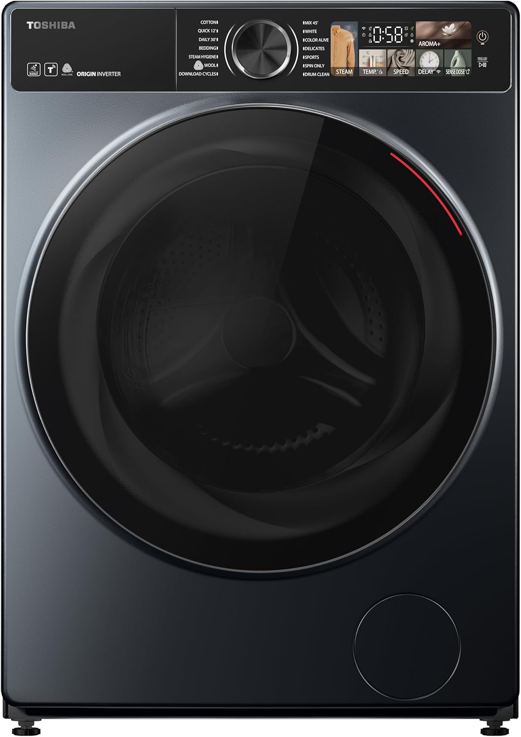 Toshiba Front load TW-T25BZU115MWEG(MG) 53.5 drum width,& 36.5 cm door width, Aroma+, sense dose, Touch screen, UFB, Origin Inverter, Steam 10.5 KG, Morandi Grey