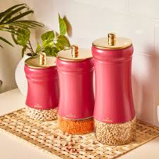 Karaca Gold Berry 3-Piece Vacuum Glass Storage Container RED 1250 ml - 920 ml -630 mlMade in turkia