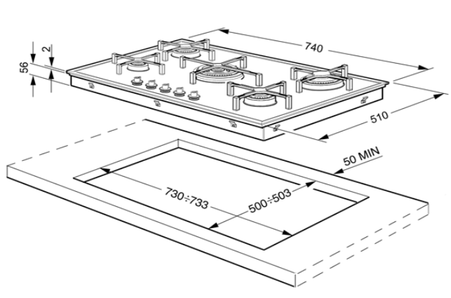 Smeg Built-in 70 cm 5-Burner Gas Hob - PVA750