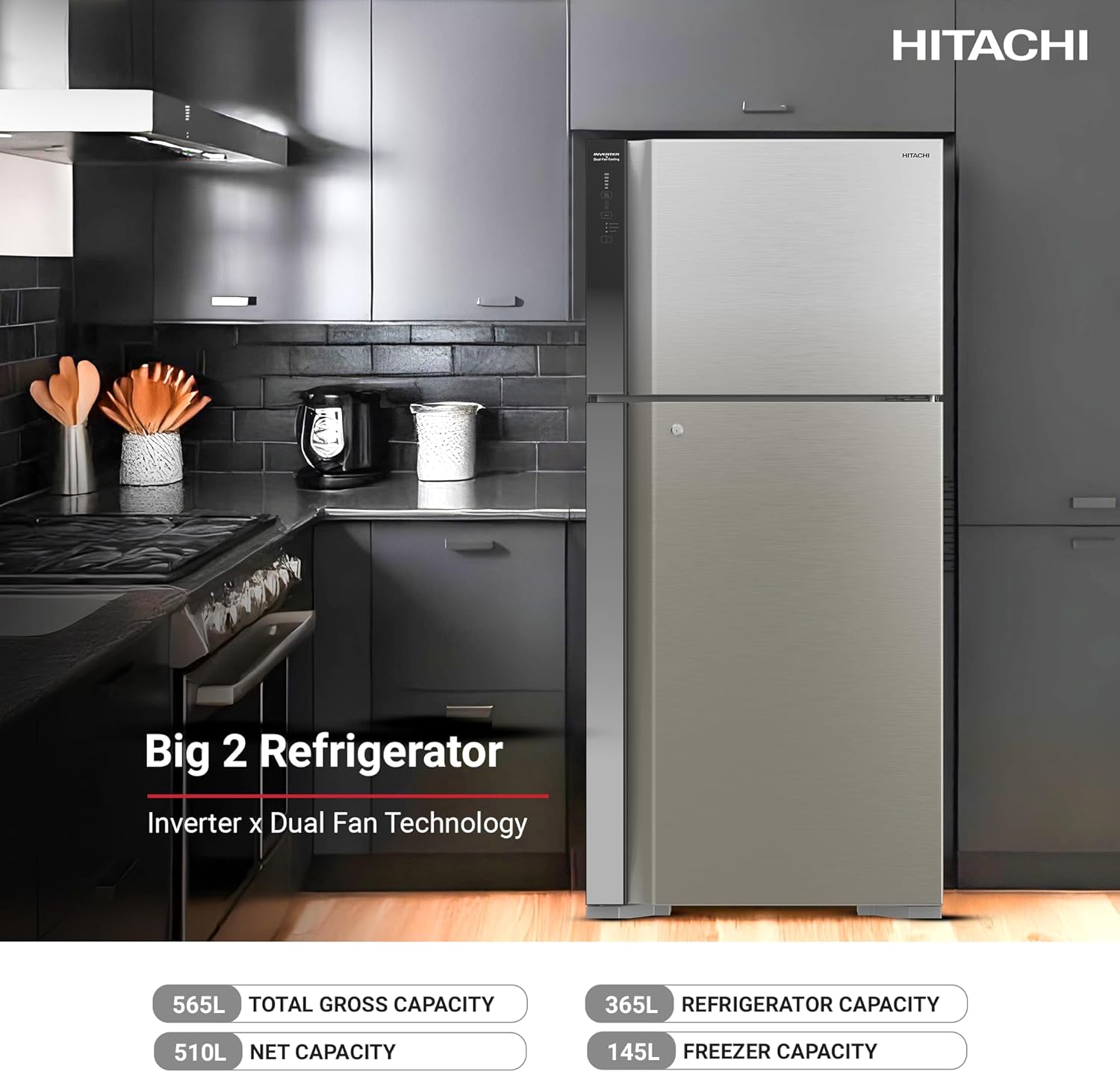 Hitachi Top Freezer 565 L Inverter Refrigerator with Touch Handles - RV760PUK7K