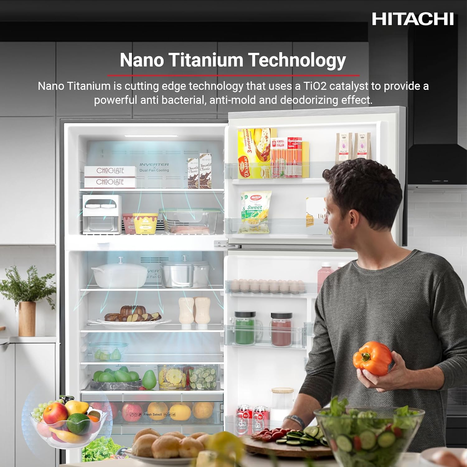 Hitachi Top Freezer 565 L Inverter Refrigerator with Touch Handles - RV760PUK7K