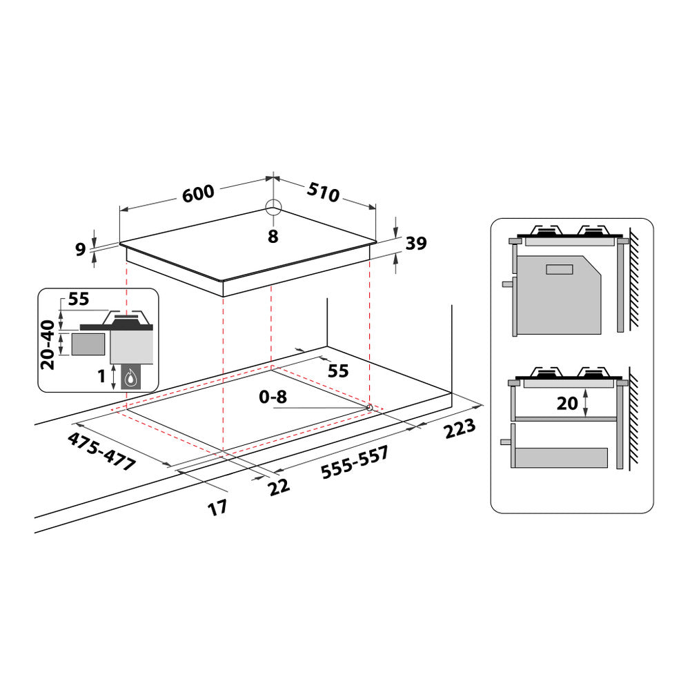 Ariston Built-in 60cm Gas Hob - PCN 642 T/IX/A