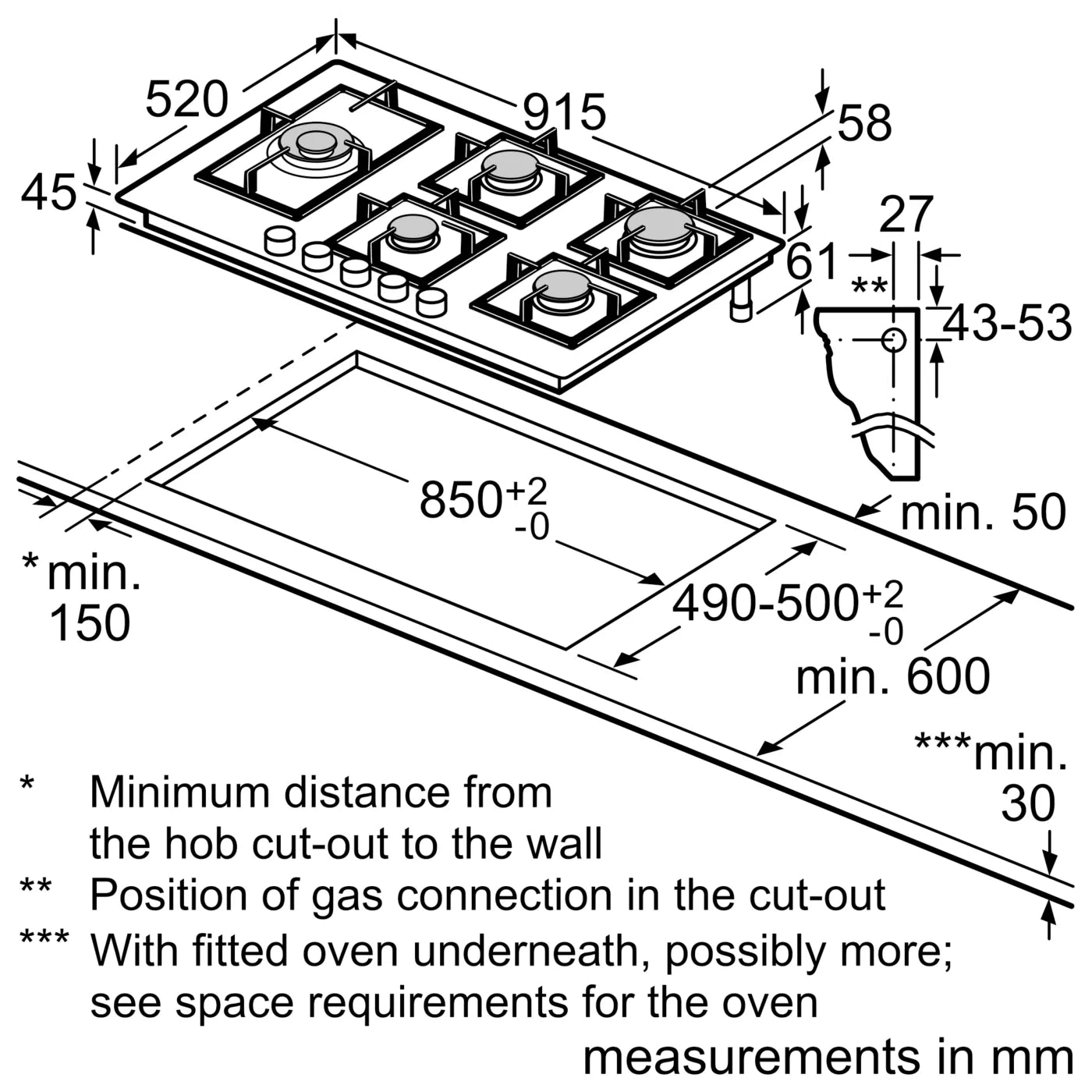 Bosch Series 6 | 90cm Built-in Tempered Glass Gas Hob - PPS9A6B90