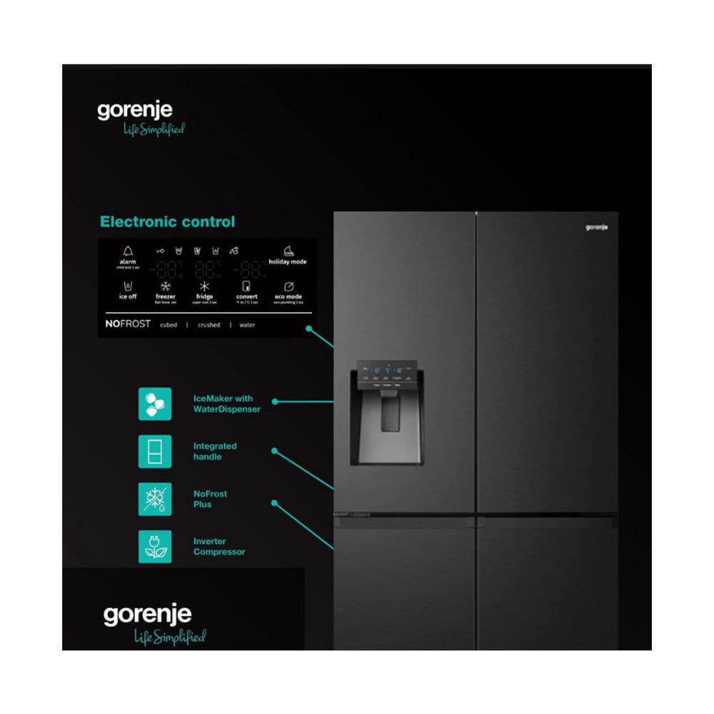 Gorenje 565L 4-Door Inverter Refrigerator with Ice Crusher and Water Dispenser - NRM9181SBI