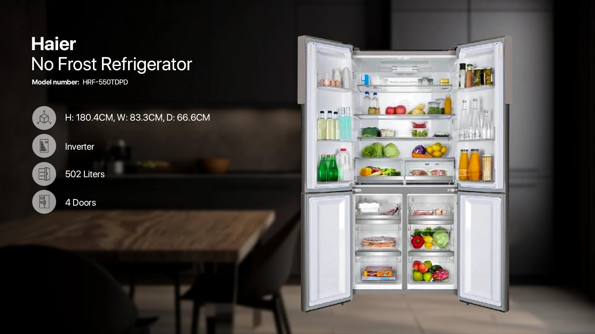 Haier 502L 4-Door Inverter Refrigerator - HRF-550TDPD