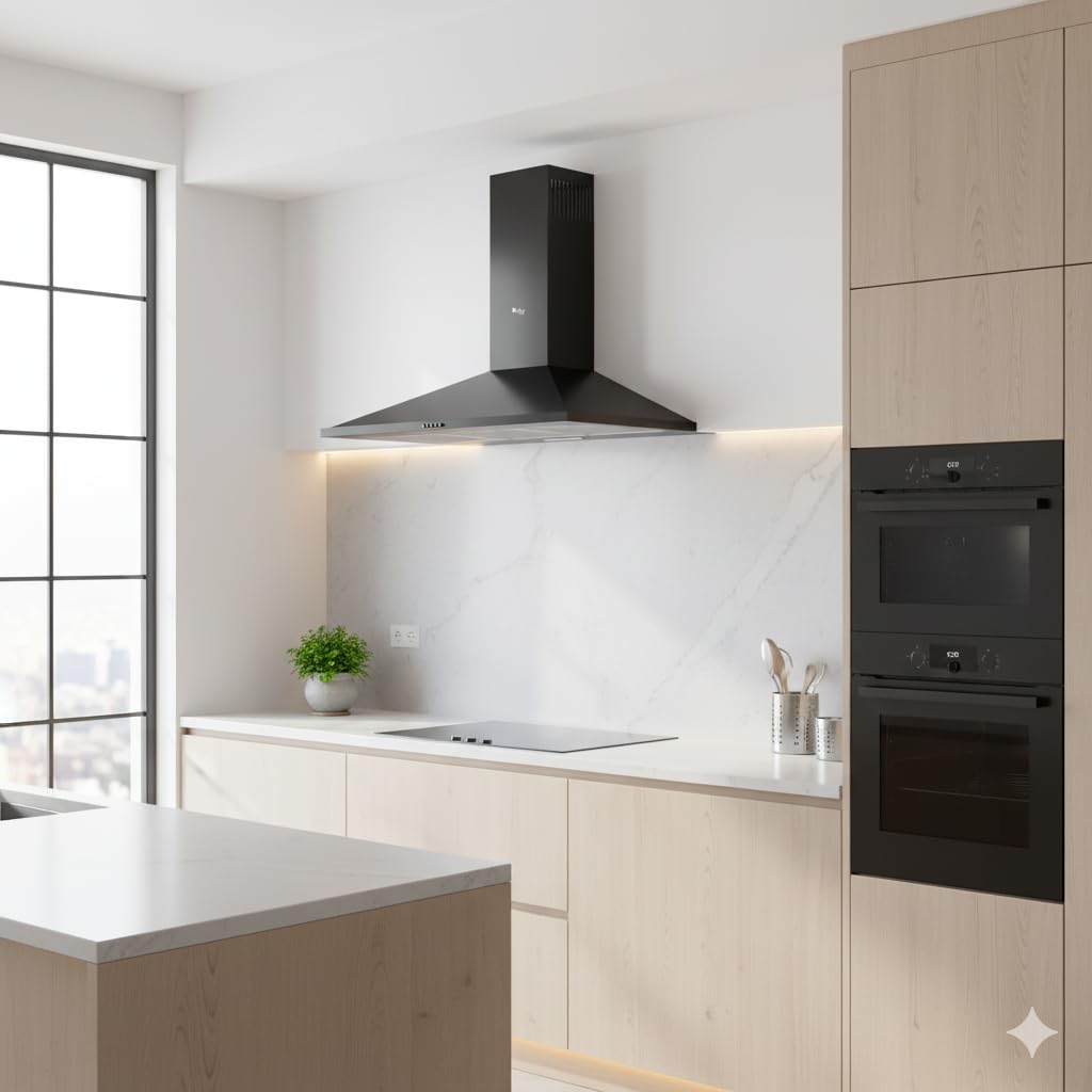 شفاط مطبخ هرمي بيورتي - لون أسود – عرض 90 سم، قوة شفط 1000 م³/س - موديل - ETO PRO PLUS BL

