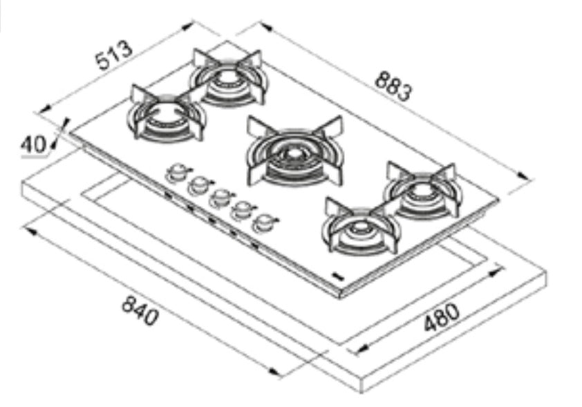 Franke Built-in Gas Hob 5 Burners Cast Iron FHCR 905 4G TC HE XA C