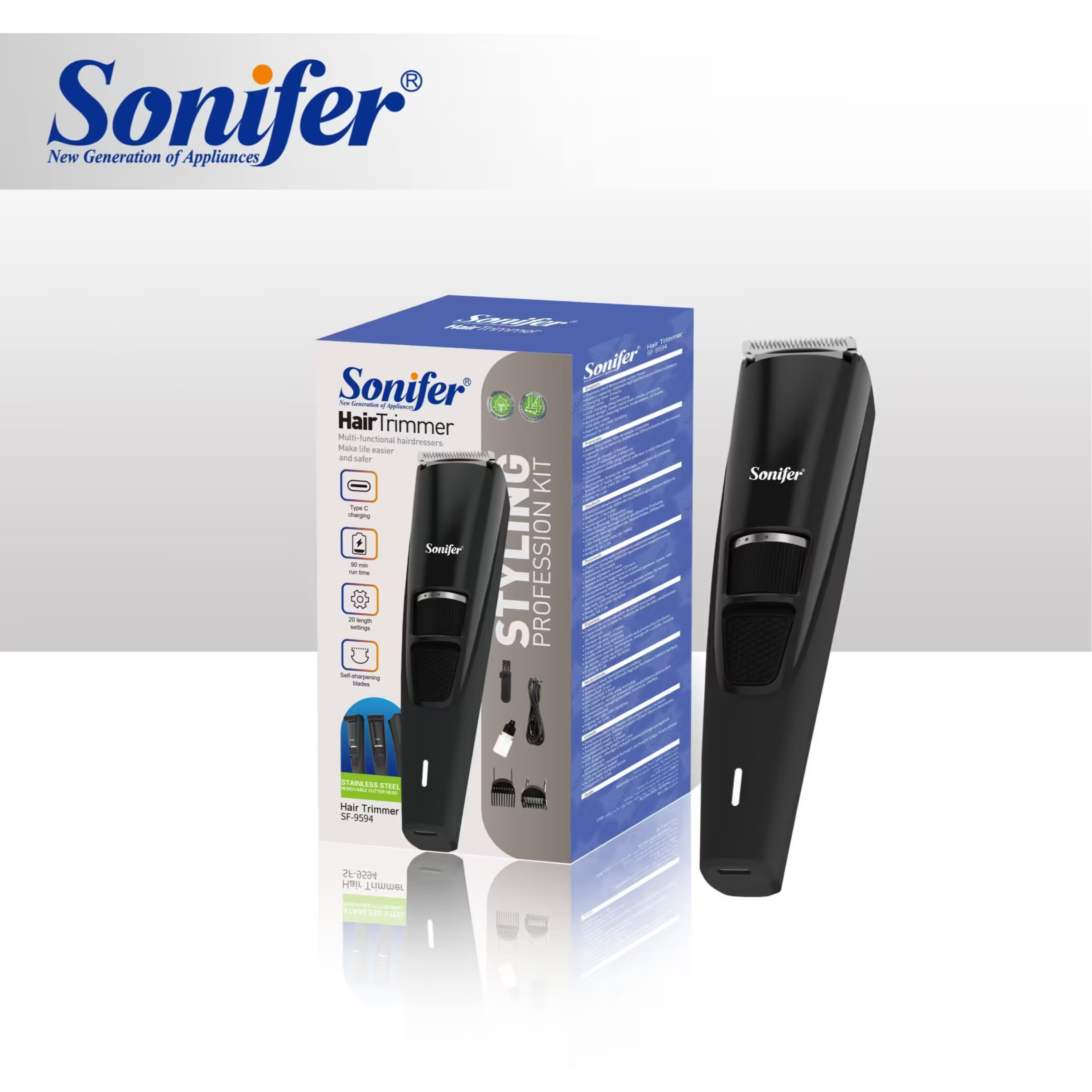 Sonifer SF-9594 cordless waterproof ceramic blade electric shaver beard trimmer electric razor grooming kit man pubic shaver