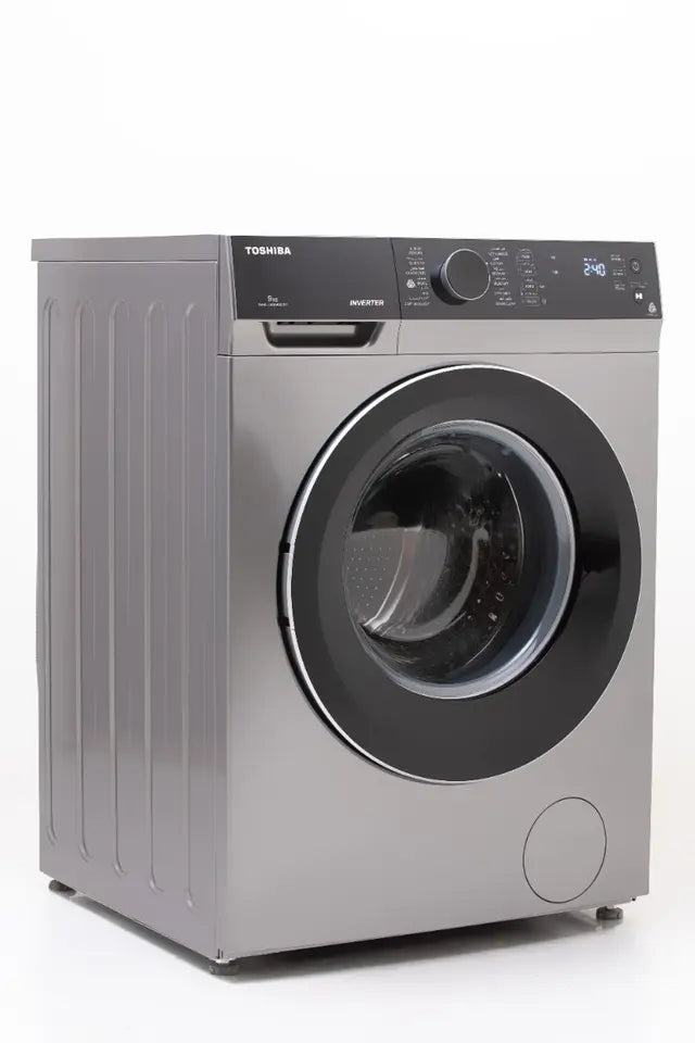 غسالة توشيبا 9كيلوجرامبمحرك انفرتر ولون فضي، 1400 لفة في الدقيقة، موديل TW-BJ100M4E SK ، 9 كيلوجرام تعبئة أمامية
