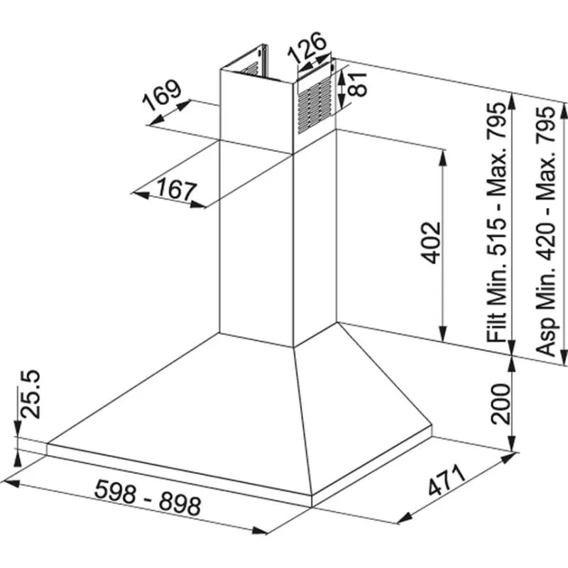 Franke Kitchen Chimney Hood 90 cm 430 m3/h Stainless FJO-924 XS